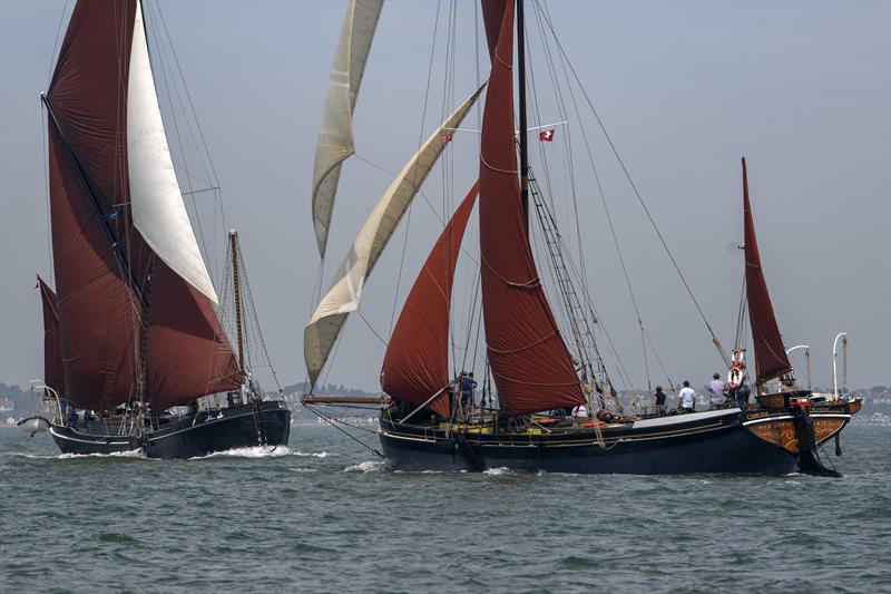 Marjorie coming away from West Shoebury buoy, Adieu on her way towards West Shoebury buoy during the Thames Barge Race on the Thames Estuary, hosted by Thorpe Bay Yacht Club - photo © David Maynard / www.alleycatphotographer.com