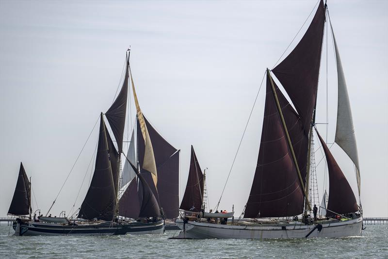 Niagara, Edith May and Marjorie approach the leeward buoy during the Thames Barge Race on the Thames Estuary, hosted by Thorpe Bay Yacht Club - photo © David Maynard / www.alleycatphotographer.com