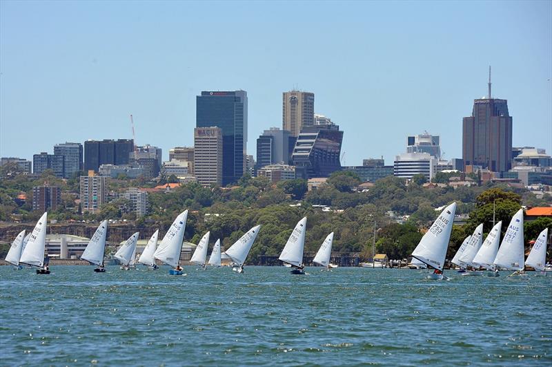Fleet on the run on day 2 at the Australian OK Nationals photo copyright Bruce Kerridge taken at Drummoyne Sailing Club and featuring the OK class