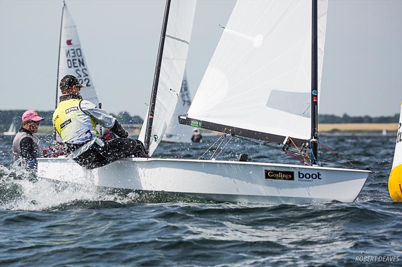 Fredrik Lööf on day 3 of the OK Dinghy European Championship in Kiel, Germany photo copyright Robert Deaves taken at  and featuring the OK class