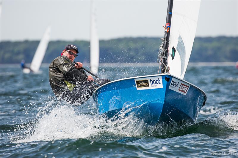 Julian Dejugnat on day 3 of the OK Dinghy European Championship in Kiel, Germany - photo © Robert Deaves