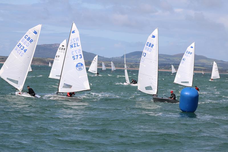 Fergus Barnham, Luke Gower and Alex Scoles at the leeward mark during the OK Nationals at Abersoch - photo © Peter Hawkins / SCYC