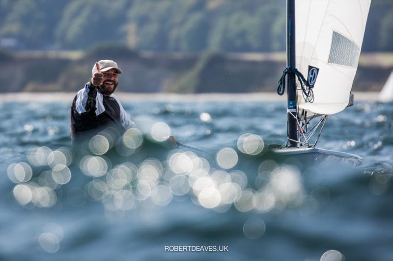 Fabian Rossbacher in the OK class on day 2 of Kieler Woche 2021 photo copyright Robert Deaves / www.robertdeaves.uk taken at Kieler Yacht Club and featuring the OK class