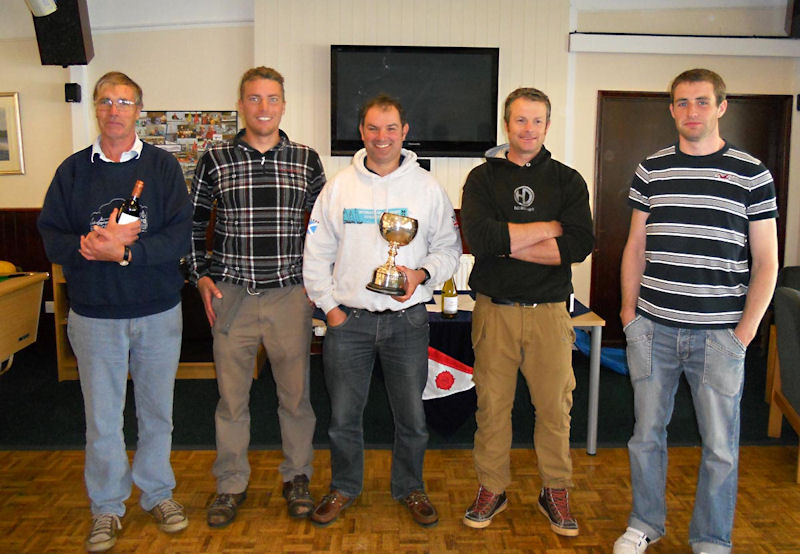 OK Inland Championships prize winners (l to r) Andy Turner, Lee Child, Terry Curtis, Jim Hunt & Ed Bradburn photo copyright Robert Deaves taken at Northampton Sailing Club and featuring the OK class