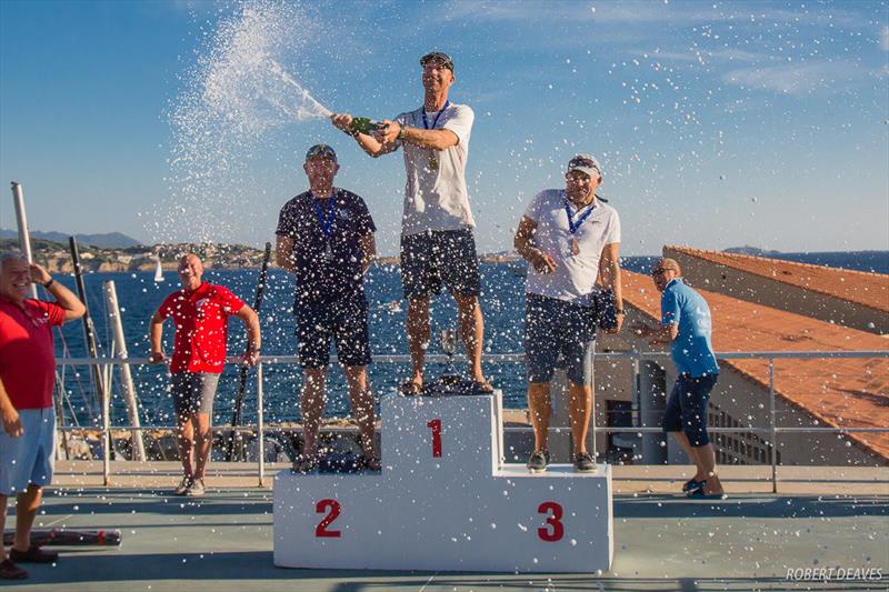 Top three - 2018 OK Dinghy European Championship - Day 4 photo copyright Robert Deaves taken at  and featuring the OK class