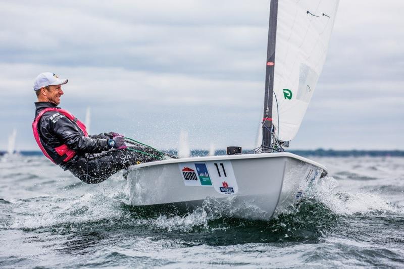 Fredrik Lööf on day 5 at 2018 OK Dinghy World Championship, Warnemünde photo copyright Robert Deaves taken at  and featuring the OK class