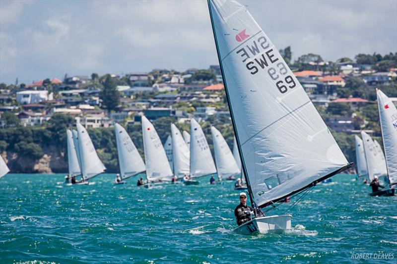 Lööf leads downwind - Symonite OK Dinghy Worlds, Day 3 photo copyright Robert Deaves taken at Wakatere Boating Club and featuring the OK class