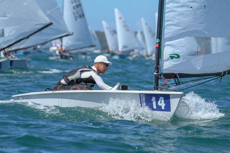 Freddy Loof (SWE) sets up for the gybe - Day 4 Symonite OK World Championship, February 14, 2019 photo copyright Richard Gladwell taken at Wakatere Boating Club and featuring the OK class