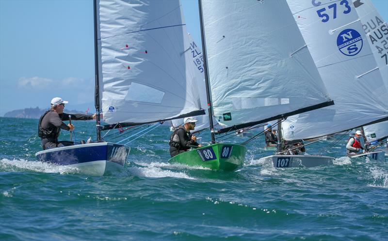 Dan Slater directing traffic at the wing mark - Day 4 - 2019 Symonite OK Worlds - February 2019, Wakatere Boating Club - photo © Richard Gladwell