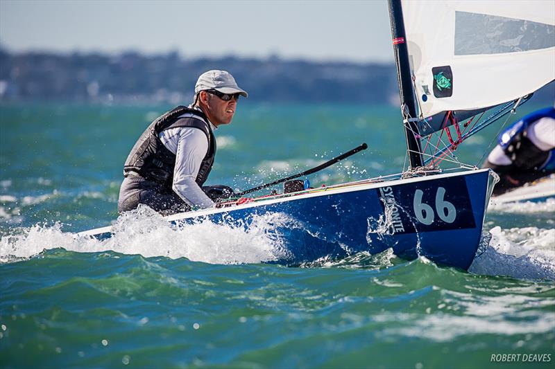 A focussed Simon Probert  - 2019 Symonite OK Dinghy World Championship photo copyright Robert Deaves taken at Wakatere Boating Club and featuring the OK class