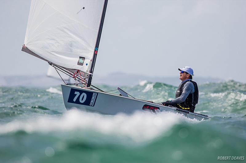 OKDIA's Vice-President Mike Wilde during the windy Invitation Race - 2019 Symonite OK Dinghy World Championship - photo © Robert Deaves