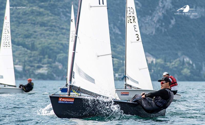 Series leader Valerian Lebrun, FRA - 2021 OK Dinghy International Regatta - Day 3 photo copyright Emilio Santinelli / Circolo Vela Arco taken at Circolo Vela Arco and featuring the OK class