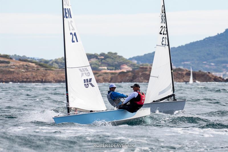 Bo Petersen crosses Nick Craig - 2022 OK Dinghy European Championship - photo © Robert Deaves