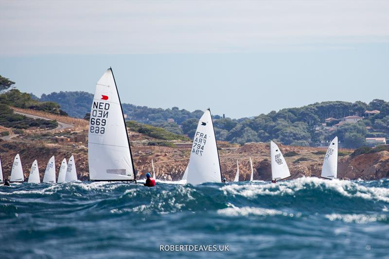 Downwind in Bandol - 2022 OK Dinghy European Championship photo copyright Robert Deaves taken at Société Nautique de Bandol and featuring the OK class