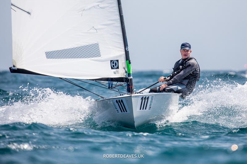 OK Dinghy Worlds practice race - Jim Hunt, GBR photo copyright Robert Deaves / www.robertdeaves.uk taken at Lyme Regis Sailing Club and featuring the OK class