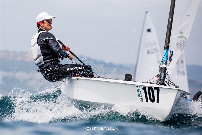 OK Dinghy Worlds Day 3 - Nick Craig, GBR photo copyright Robert Deaves / www.robertdeaves.uk taken at Lyme Regis Sailing Club and featuring the OK class