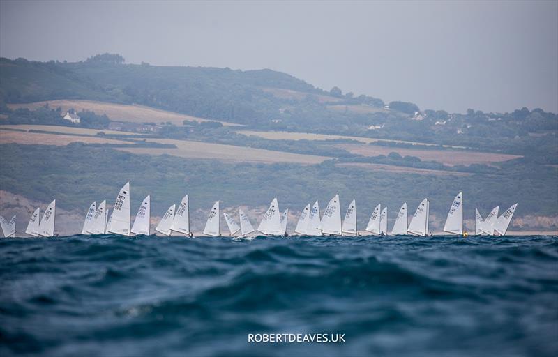 OK Dinghy Worlds Day 3 - Race 6 photo copyright Robert Deaves / www.robertdeaves.uk taken at Lyme Regis Sailing Club and featuring the OK class