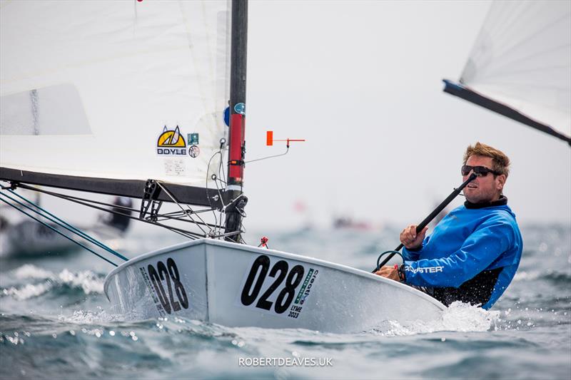 OK Dinghy Worlds Day 3 - Russ Brown, ESP photo copyright Robert Deaves / www.robertdeaves.uk taken at Lyme Regis Sailing Club and featuring the OK class