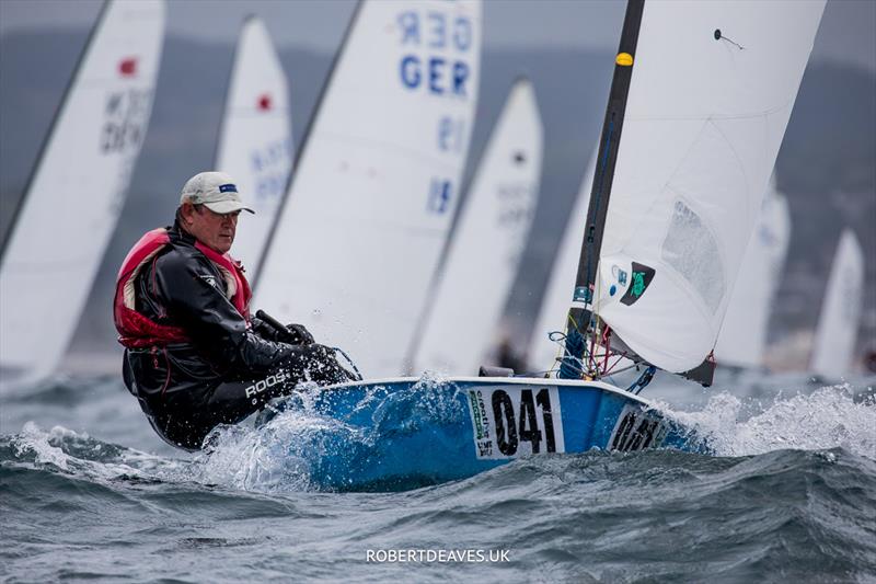 OK Dinghy Worlds Day 5 - Andre Blase, AUS photo copyright Robert Deaves / www.robertdeaves.uk taken at Lyme Regis Sailing Club and featuring the OK class