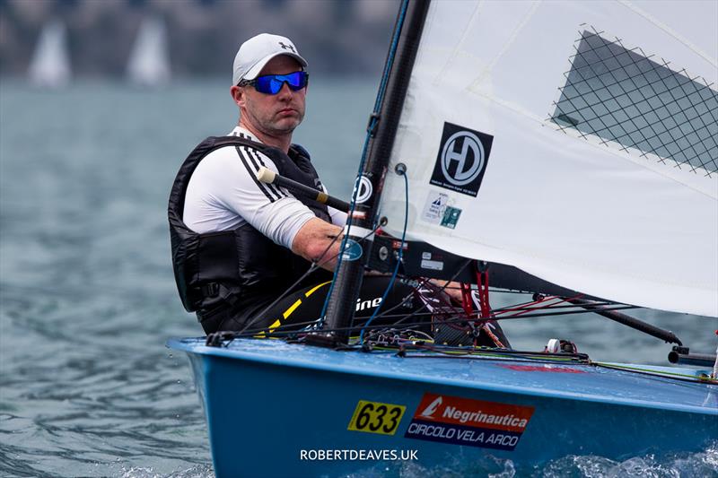 OK Dinghy Europeans Day 4 - Andy Davis, GBR photo copyright Robert Deaves taken at Circolo Vela Arco and featuring the OK class