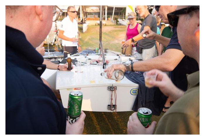 Lots of members checking out the fit-out of an 2020 Ovington OK Dinghy - photo © Stefaan de Vos