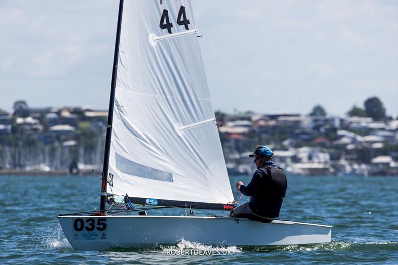 Chris Turner, GBR on day 1 of the 2024 OK Dinghy World Championship Brisbane photo copyright Robert Deaves / www.robertdeaves.uk taken at Royal Queensland Yacht Squadron and featuring the OK class