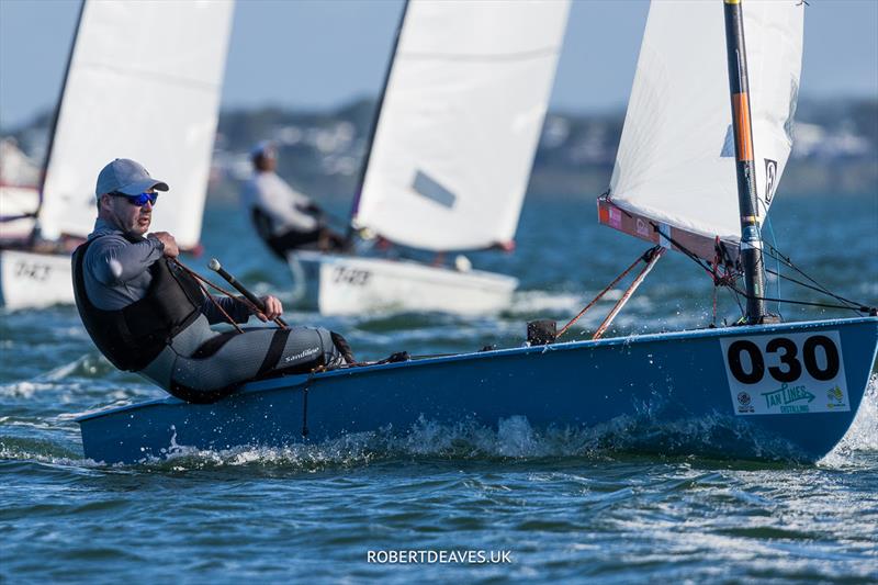 Andy Davis, GBR on day 1 of the 2024 OK Dinghy World Championship Brisbane photo copyright Robert Deaves / www.robertdeaves.uk taken at Royal Queensland Yacht Squadron and featuring the OK class