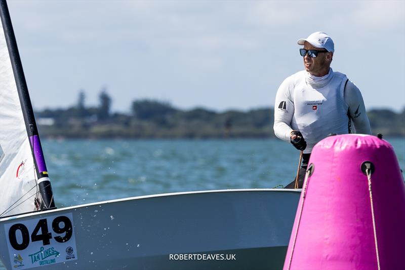 Steve McDowell, NZL on day 2 of the 2024 OK Dinghy World Championship Brisbane - photo © Robert Deaves / www.robertdeaves.uk