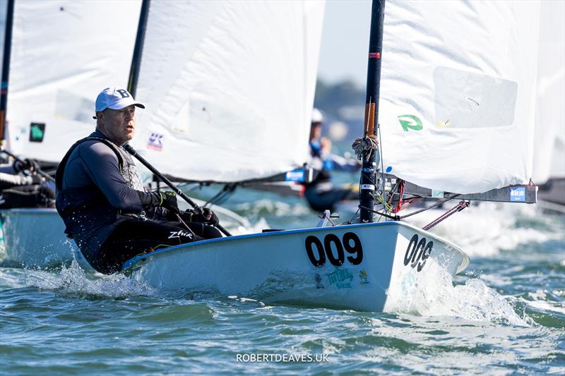 Johan Bjoerling, DEN on day 3 of the 2024 OK Dinghy World Championship Brisbane photo copyright Robert Deaves / www.robertdeaves.uk taken at Royal Queensland Yacht Squadron and featuring the OK class