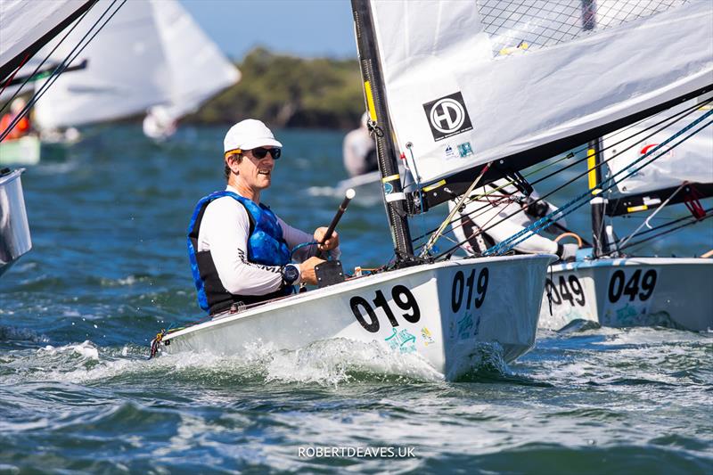 Nick Craig, GBR on day 4 of the 2024 OK Dinghy World Championship Brisbane photo copyright Robert Deaves / www.robertdeaves.uk taken at Royal Queensland Yacht Squadron and featuring the OK class