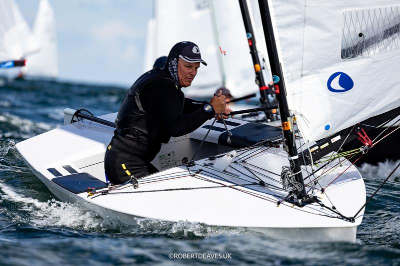 Thomas Jacobsen, DEN on day 2 of the OK Dinghy Europeans at Warnemünde photo copyright Robert Deaves / www.robertdeaves.uk taken at  and featuring the OK class