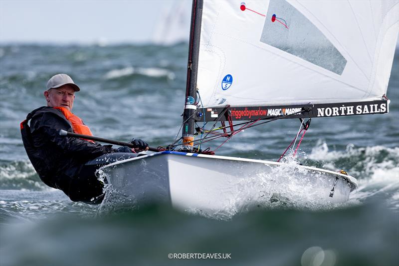 Charlie Cumbley, GBR on day 3 of the OK Dinghy Europeans at Warnemünde - photo © Robert Deaves / www.robertdeaves.uk
