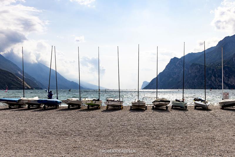The fleet arriving for the OK Dinghy Worlds at Lake Garda - photo © Robert Deaves / www.robertdeaves.uk
