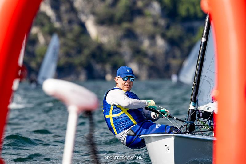 OK Dinghy Worlds at Lake Garda Day 3 - Thomas Hansson-Mild, SWE photo copyright Robert Deaves / www.robertdeaves.uk taken at Circolo Vela Arco and featuring the OK class