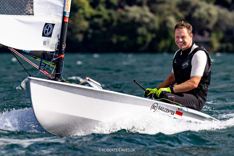 OK Dinghy Worlds at Lake Garda Day 3 - Stefan de Vries, NED photo copyright Robert Deaves / www.robertdeaves.uk taken at Circolo Vela Arco and featuring the OK class