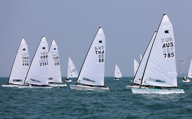 OK fleet upwind on day 2 of the Open Masters Championship 2026 photo copyright Henry Weidmann taken at Royal Varuna Yacht Club and featuring the OK class