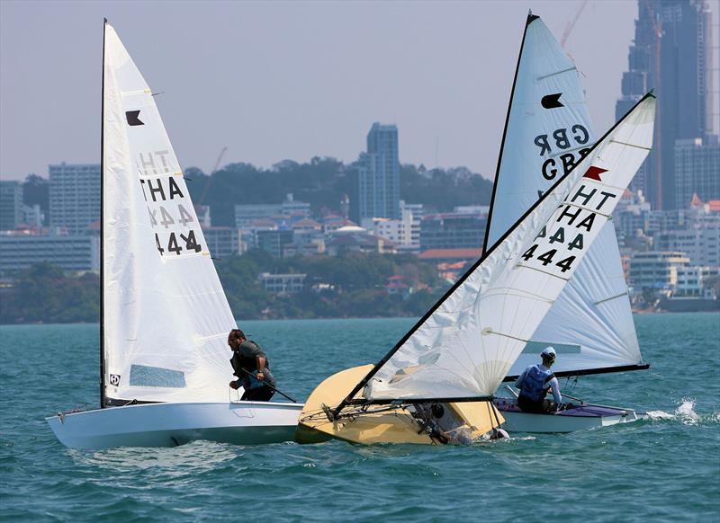 Morten Jakobsen cools off on day 3 of the Royal Varuna Yacht Club Open Masters Championship 2026 photo copyright Henry Weidmann taken at Royal Varuna Yacht Club and featuring the OK class