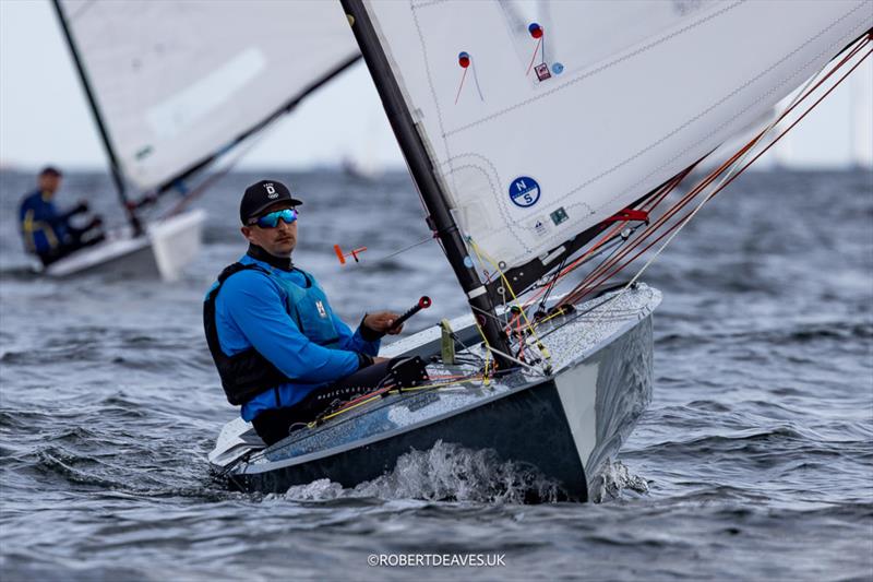 Jan Kurfeld, GER on day 1 of the OK Dinghy Worlds in Denmark