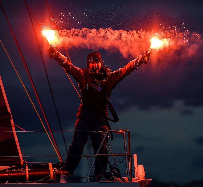 Cole Brauer celebrates her second place - Ocean Racing Global Solo Challenge - Coruna - Spain - 2024 - photo © James Tomlinson / Cole Brauer Ocean Racing