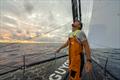 3 February 2023, Leg 2, Day 10 onboard GUYOT environnement - Team Europe. Phillip Kasüske on the bow at sunrise