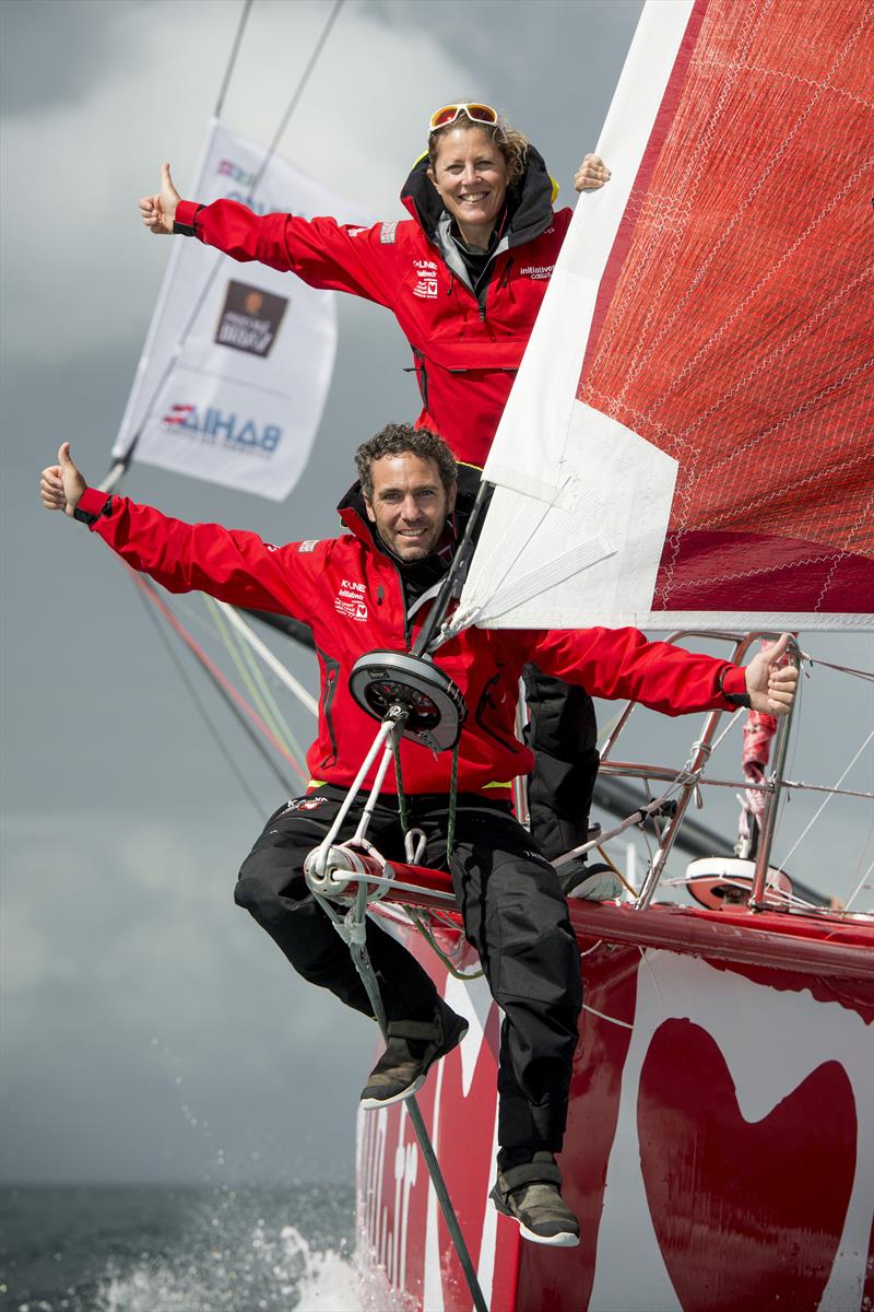 Sam Davies and Tanguy de Lamotte on Initiatives-Coeur finish the Transat Jacques Vabre 2017 photo copyright Vincent Curutchet / Initiatives-Coeur taken at  and featuring the IMOCA class