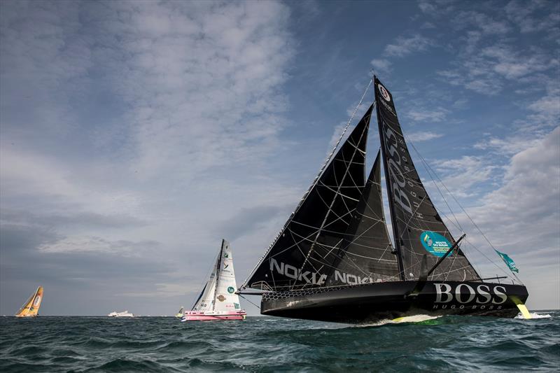 Alex Thomson at the start of the Route du Rhum - Destination Guadeloupe photo copyright Lloyd Images taken at  and featuring the IMOCA class