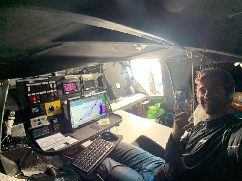 Boris Herrmann takes a selfie at his navigation station on board Malizia II-Yacht Club de Monaco in the Route du Rhum-Destination Guadeloupe photo copyright Boris Herrmann taken at  and featuring the IMOCA class