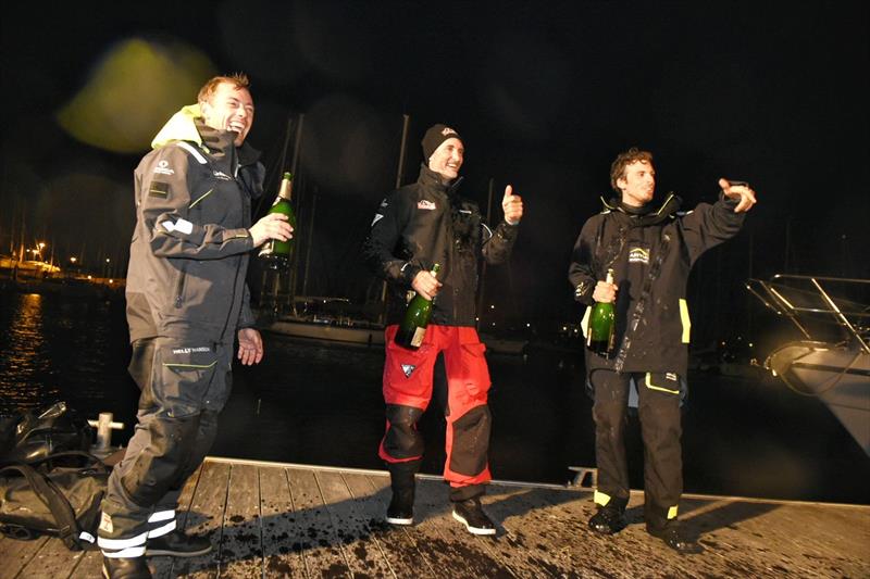 Vendée-Arctique-Les Sables d'Olonne Race finishers celebrate photo copyright François Van Malleghem taken at  and featuring the IMOCA class