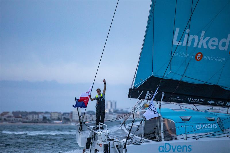 Thomas Ruyant on LinkedOut finishes third in the Vendée-Arctique-Les Sables d'Olonne Race photo copyright Pierre Bouras - LinkedOut taken at  and featuring the IMOCA class