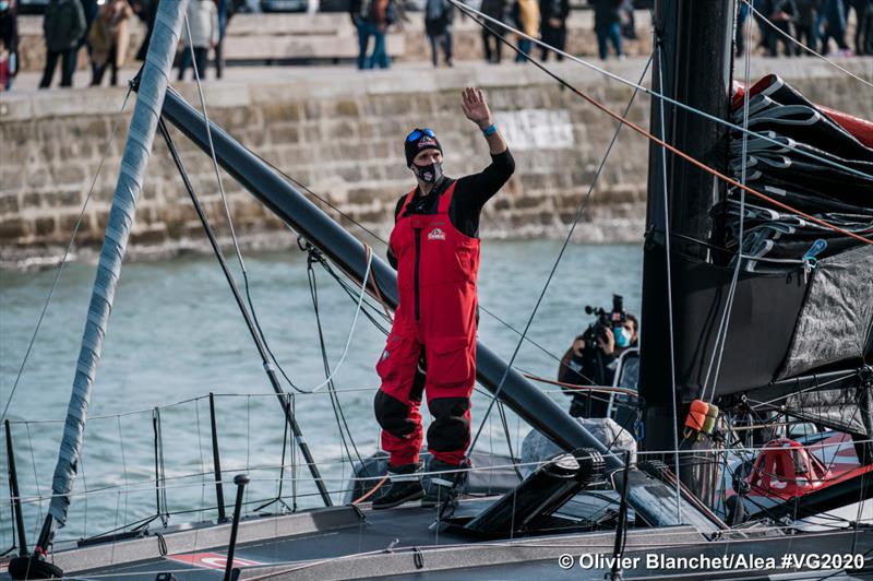 Jérémie Beyou (Charal) returns to Les Sables d'Olonne in the Vendée Globe photo copyright Olivier Blanchet / Alea #VG2020 taken at  and featuring the IMOCA class