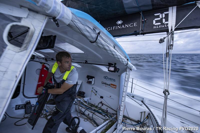 Thomas Ruyant on LinkedOut during the Vendée Globe photo copyright Pierre Bouras / TR Racing #VG2020 taken at  and featuring the IMOCA class