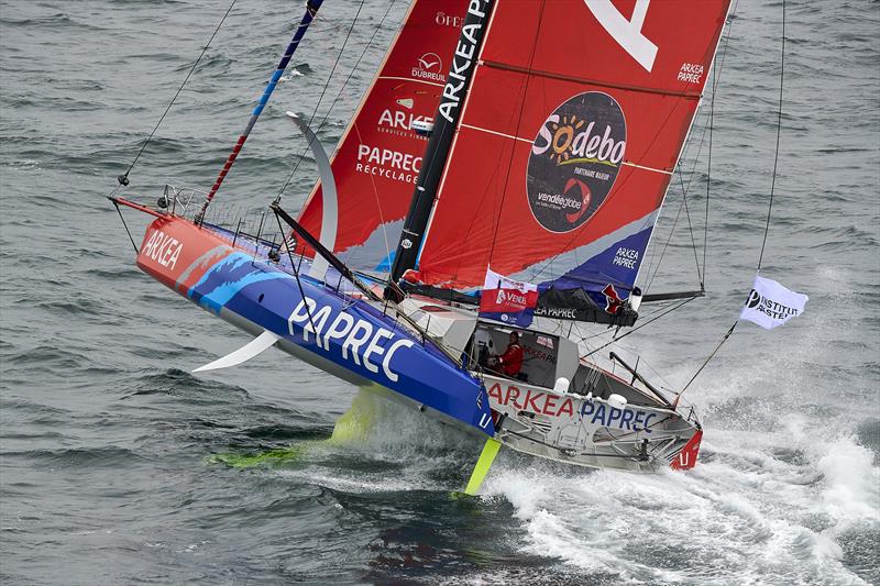 Foil damage for Sébastien Simon on ARKEA PAPREC in the Vendée Globe photo copyright Yvan Zedda / Alea #VG2020 taken at  and featuring the IMOCA class