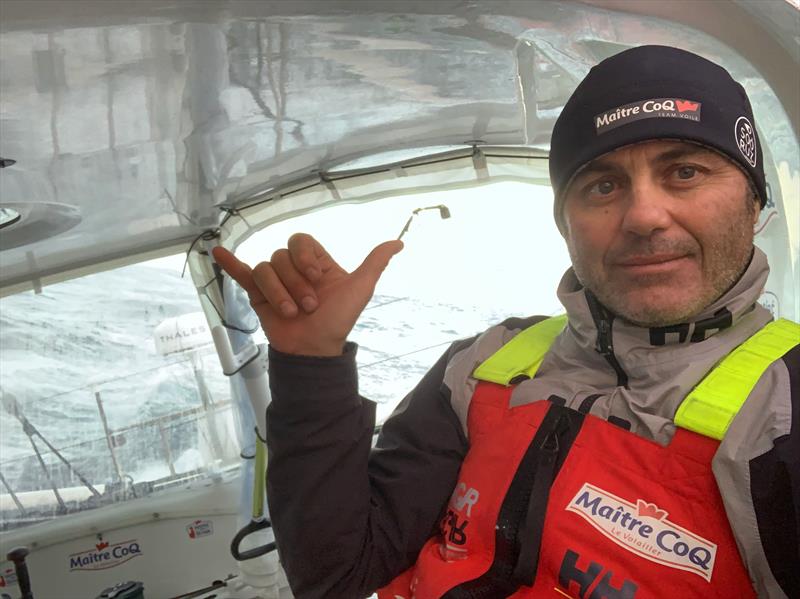 Yannick Bestaven crosses the Antimeridian first in the Vendée Globe photo copyright #VG2020 taken at  and featuring the IMOCA class