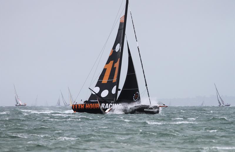 11th Hour Racing Team passes Hurst Castle after the Rolex Fastnet Race start - photo © Mark Jardine